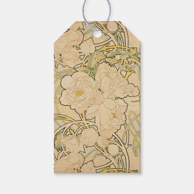 Étiquettes-cadeau Motif floral Art Nouveau Mucha (Devant)