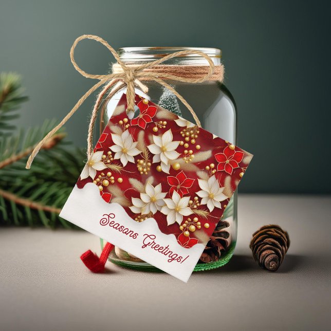 Étiquettes Cadeau Motif floral blanc rouge Noël #17 ID1009 (Créateur téléchargé)