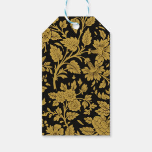 Étiquettes-cadeau Motif floral indien en laque noire et or antique
