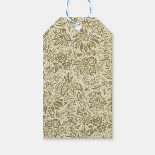 Étiquettes-cadeau Motif Floral Vert Sage Antique Damas (Devant)