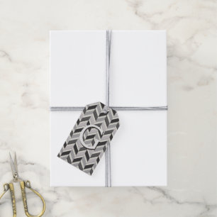 Étiquettes-cadeau Motif géométrique chevron gris moderne monogramme