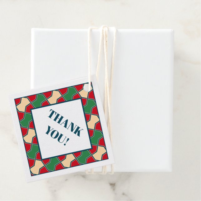 Étiquettes Cadeau Motif géométrique de Cravate rouge rouge vert Orie (En situation)