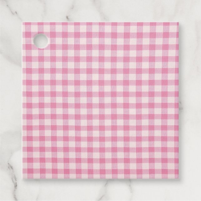Étiquettes Cadeau Motif Gingham Rose Bébé (Devant)