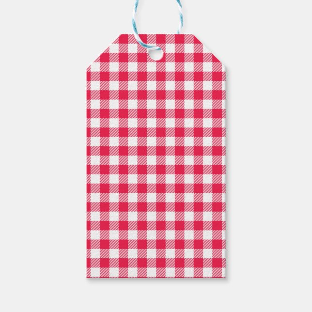 Étiquettes-cadeau Motif Gingham Rouge et Blanc Classique Rustique (Devant)
