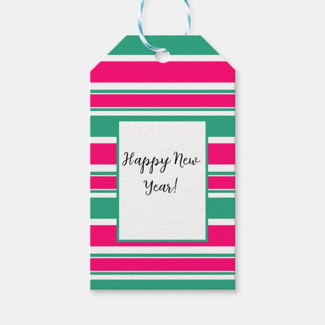 Étiquettes-cadeau Motif horizontal rayé rouge-vert (Devant)