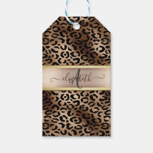 Étiquettes-cadeau Motif léopard Bronze Noir Monogramme