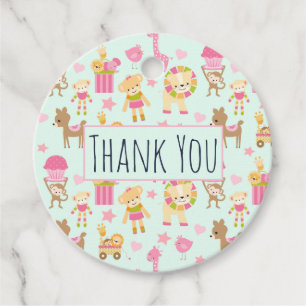 Étiquettes Cadeau Motif mignon avec Happy Animals & Toys Merci