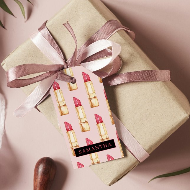 Étiquettes-cadeau Motif moderne rose et rouge rouge rouge Fille avec (Créateur téléchargé)