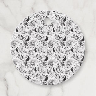 Étiquettes Cadeau Motif noir et blanc Paisley - Art textile élégant