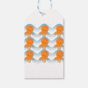 Étiquettes-cadeau Motif Octopus Orange Et Vagues Bleues