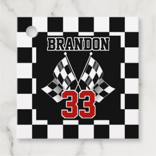 Étiquettes Cadeau Motif personnalisé de drapeau à damier noir et bla