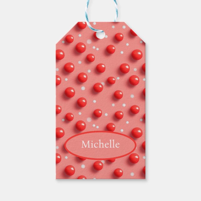 Étiquettes-cadeau motif Pois rouge et blanc 3D (Devant)