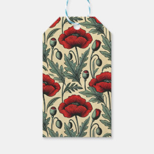 Étiquettes-cadeau Motif Red Poppies d'inspiration vintage