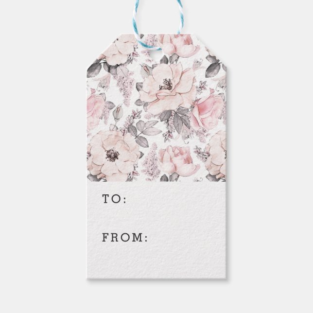 Étiquettes-cadeau Motif rose et gris classique (Devant)