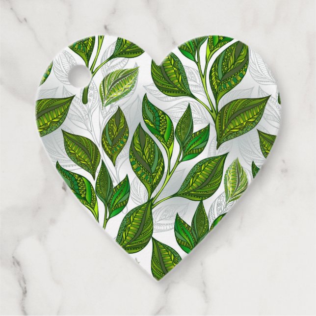 Étiquettes Cadeau Motif sans couture avec Feuilles de thé vert (Devant)
