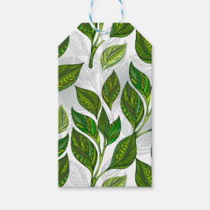 Étiquettes-cadeau Motif sans couture avec Feuilles de thé vert
