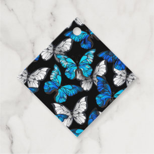 Étiquettes Cadeau Motif sans couture sombre avec Morpho papillons bl