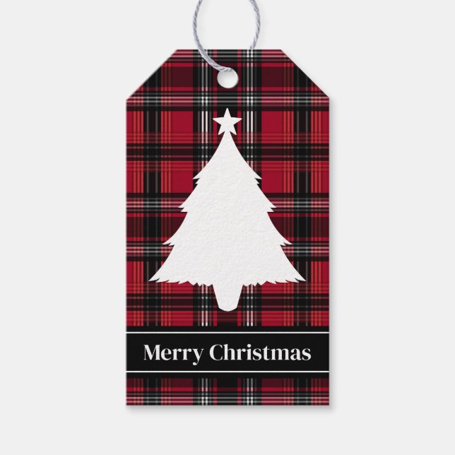 Étiquettes-cadeau Motif Tartan Rouge Et Noir Avec Texte (Devant)