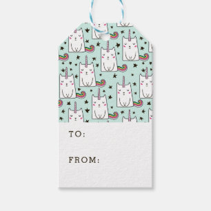 Étiquettes-cadeau Motif tiré par la main mignon de chat de licorne