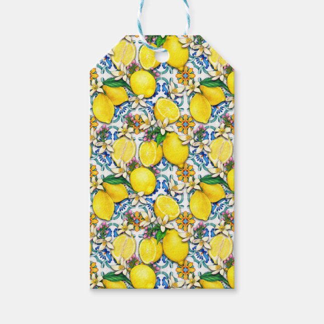 Étiquettes-cadeau Motif traditionnel méditerranéen aux citrons (Devant)
