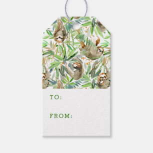 Étiquettes-cadeau Motif tropical de paresse d'aquarelle