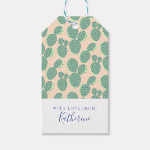 Étiquettes-cadeau Motif vert et rose de cactus