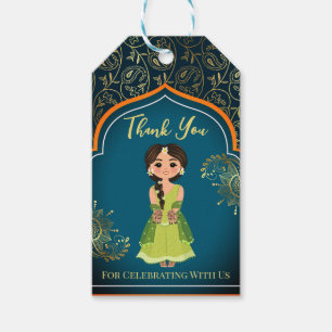 Étiquettes-cadeau Motifs indiens Mehndi design turquoise vert