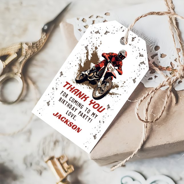 Étiquettes-cadeau Moto Red Dirt Vélo Anniversaire Merci (Créateur téléchargé)