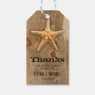 Étiquettes-cadeau Mots-clefs Rustic Wood & Starfish Mariage Merci