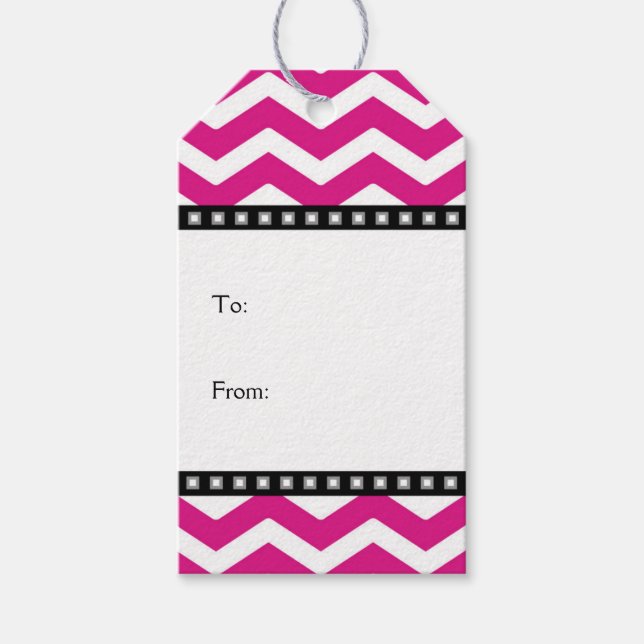 Étiquettes-cadeau Mots-clés cadeaux Hot Pink White Black Chevron (Devant)