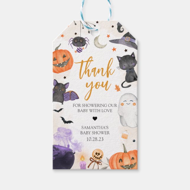 Étiquettes-cadeau Mots clés de préférence Baby shower Halloween (Devant)