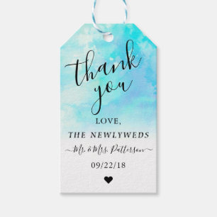 Étiquettes-cadeau Mots-clés du Merci Mariage Ombre Watercolor - Bleu