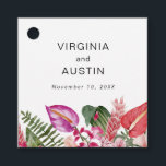 Étiquettes Cadeau Mots clés Favour Mariage floral tropical<br><div class="desc">Tropical Floral Wedding Favor Tags. Ajoutez une touche personnelle et polie à vos cadeaux avec cette étiquette Tropical Floral Favor, détaillée avec des feuilles de monstère aquarelle, des palmiers et des fleurs luxuriantes dans des tonalités magenta et rougissantes. Que ce soit lié à un sac ou une boîte, cette étiquette...</div>
