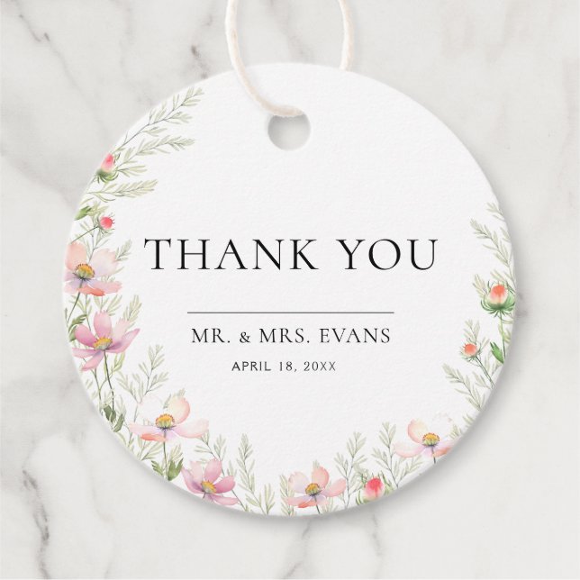 Étiquettes Cadeau Mots-clés fleurs sauvages Favor Wedding. (Devant)