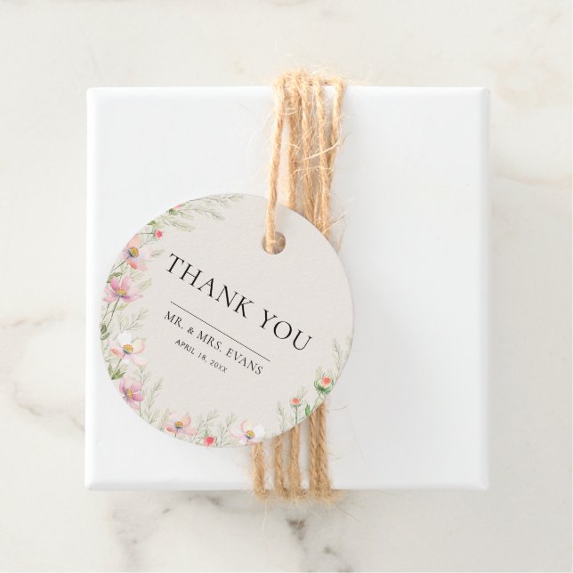 Étiquettes Cadeau Mots-clés fleurs sauvages Favor Wedding. (En situation)