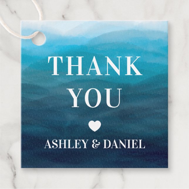 Étiquettes Cadeau Mots-clés Mariages, Merci bleu océan (Devant)