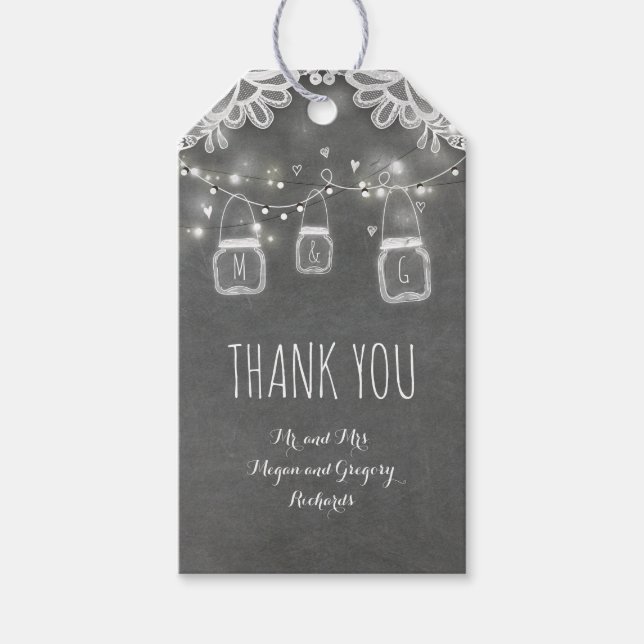 Étiquettes-cadeau Mots clés Rustique Mason Jar Lights et Lace Chalkb (Devant)