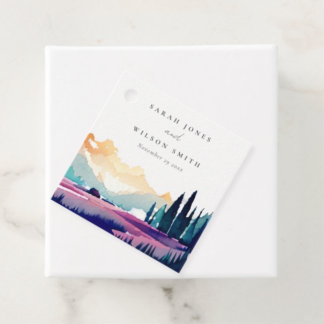 Étiquettes Cadeau Mountain Country Lilac Fields Mariage paysager (En situation)