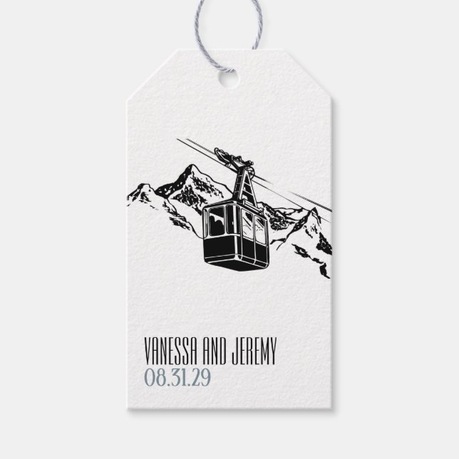 Étiquettes-cadeau Mountain Love Dusty Blue Mariage (Devant)