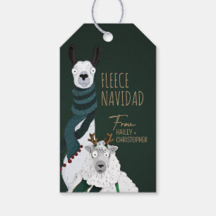 Étiquettes-cadeau Mouton et lama drôle chic Fleece Navidad vert fonc