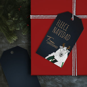 Étiquettes-cadeau Mouton Fleece Navidad Bleu Foncé Festif Drôle Chic