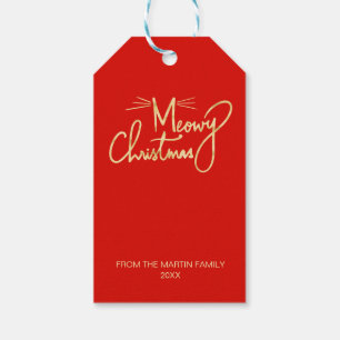 Étiquettes-cadeau Mowy Christmas Funny Main Lettré Chat Noël