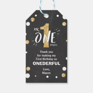 Étiquettes-cadeau Mr Onederful Birthday Favor Tags Boy Black Gold