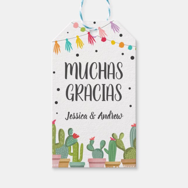 Étiquettes-cadeau Muchas Gracias Wedding Fiesta Cactus Mexican Thank (Devant)