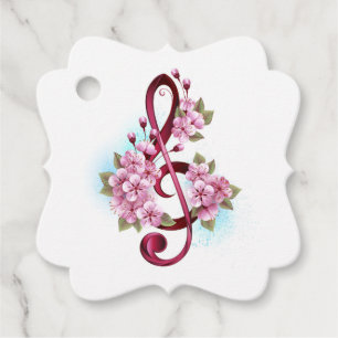 Étiquettes Cadeau Musical treble clef notes with sakura flowers