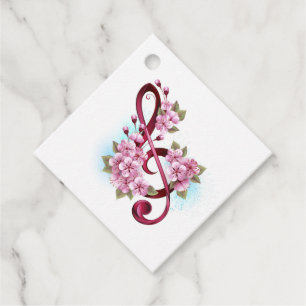 Étiquettes Cadeau Musical treble clef notes with sakura flowers