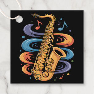 Étiquettes Cadeau Musique de saxophone colorée Flux Instrument de ja