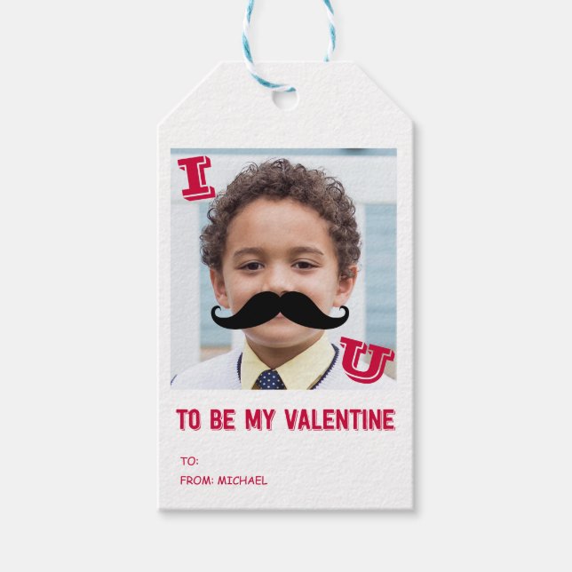 Étiquettes-cadeau Mustache Kids Classroom Valentine Photo Gig (Devant)