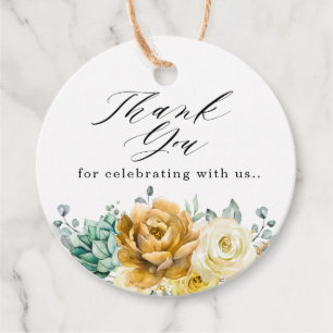 Étiquettes Cadeau Mustard Jaune Floral Sage Vert Mariage moderne