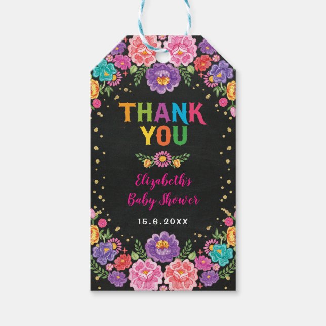 Étiquettes-cadeau Nacho Baby shower Floral mexicain moyen Fiesta (Devant)